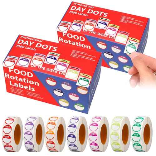 14000pcs Days of The Week Stickers Colored Day Dot Food Labels Removable Date Labels with Dispenser Box Label Stickers for Food Containers Restaurant Supplies for Kitchen