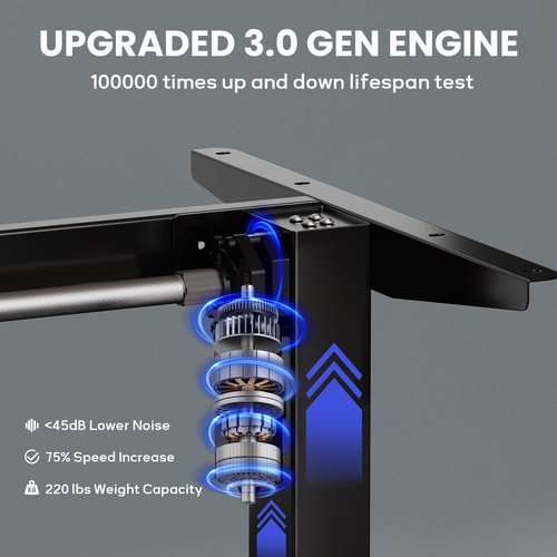 NICECOZY Electric Standing Desk Frame Workstation,Memory Controller Height Adjustment,Up to 47.2", Ergonomic Stand Up Desk Base for Home and Office, Black Frame Only