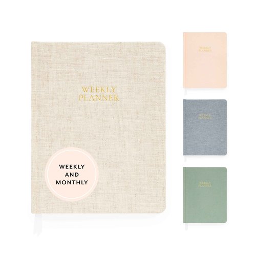 Sugar Paper Undated Weekly Planner, Fabric Bound Hardcover, 7" x 9", 3 Months, Flax