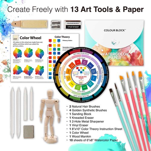 COLOUR BLOCK 181 pc Mixed Media Art Set in Exquisite Wooden Case - Acrylic & Water color Paints, Sketching, Colored Pencils, Soft & Oil Pastels