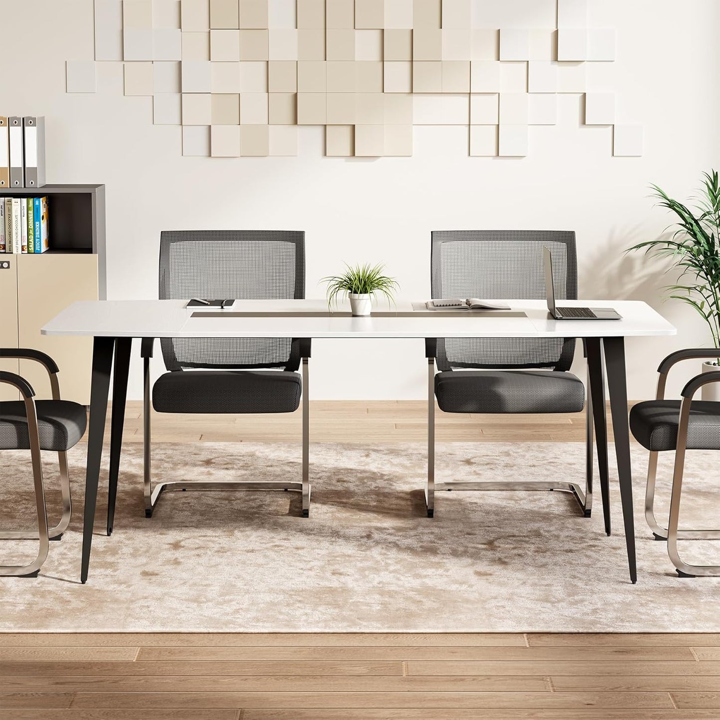 LITTLE TREE 6 FT Conference Room Table, 70.86L x 35.43W x 29.52H Inches Boat Shaped Meeting Seminar Boardroom Table