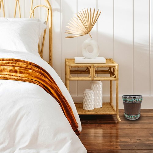 AMAJY Decorative Resin Faux Leather Small Wastebasket with Turquoise Gem - Southwestern Rustic Trash Bin for Bathroom, Bedroom, and Kitchen - Small Decorative Wastebasket for Home or Office Décor