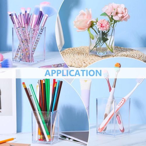 Kifmurase 12 Pack Acrylic Pen Holder Clear Makeup Brush Holder for Desk, Pencil Organizer Makeup Brush Pen Cup Cosmetic Brushes Stationery Organizer Accessories for Office Home Desktop Storage