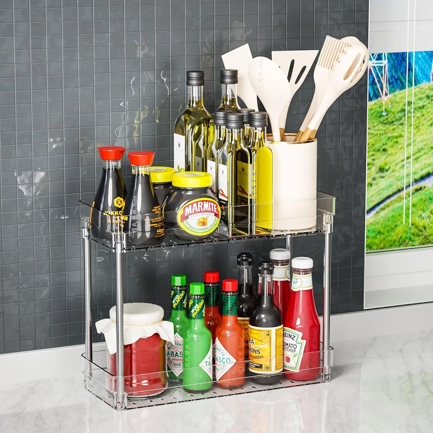 Yieach Clear 3-Tier Slim Rolling Storage Cart - 6.3" Wide Thin Shelves for Small Spaces | Bathroom & Laundry Use