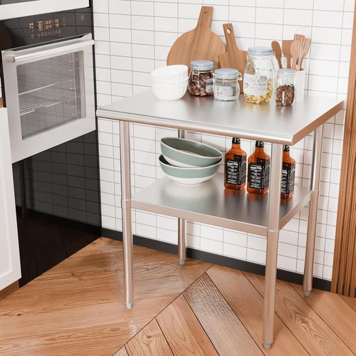 Regine Stainless Steel Prep Table - Heavy Duty NSF Commercial Work Table with Adjustable Under Shelf | 24x30in