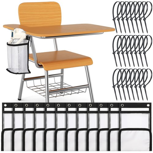 Sunnymove 12 Pcs Water Bottle Holder for Classroom Anti-spill Water Bottle Holder with 50 Pcs Black Zip Ties Back to School Gift Desk Cup Organizer for Student Classroom Chair Pocket Attachment Office