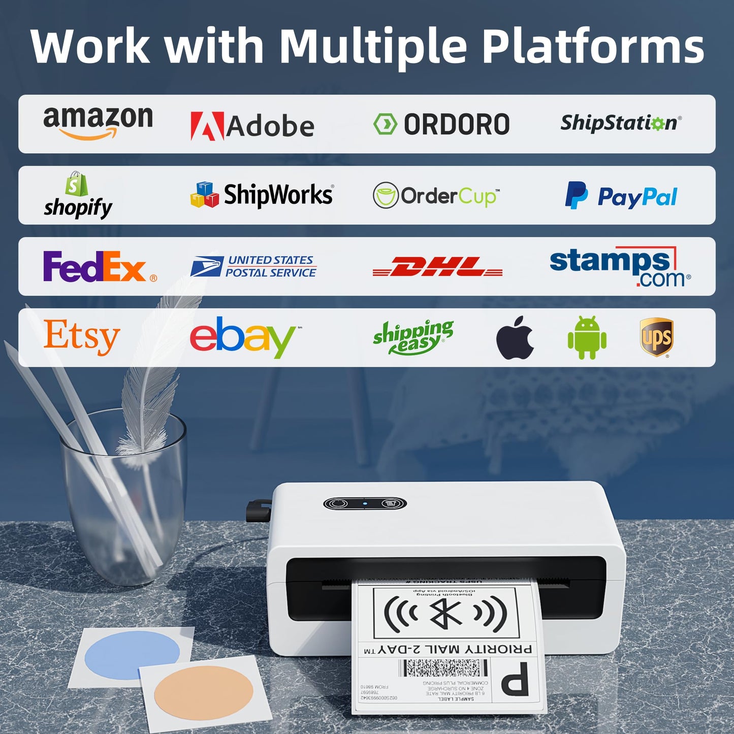 Jiose Shipping Label Printer - 4x6 Desktop Thermal Label Printer for Small Business - Compatible with MacOS Windows
