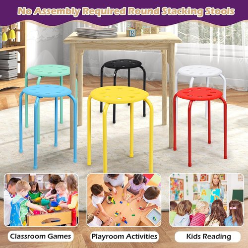POWERSTONE Stackable Stools - Set of 6 Colorful 17.5in Portable Bar Stools with Iron Legs | Flexible Classroom Seating