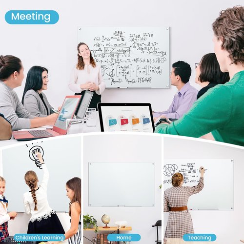 VUSIGN 36" x 24" Glass Whiteboard, Magnetie Dry Erase Board of Frameless, Minimalist Style Glass White Board for Wall, Office, Home,School