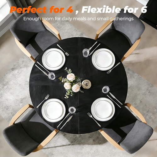 OKD 47-Inch Modern Wood Round Dining Table - Sturdy Black Oak Design for 4 | Ideal for Kitchen & Dining Room