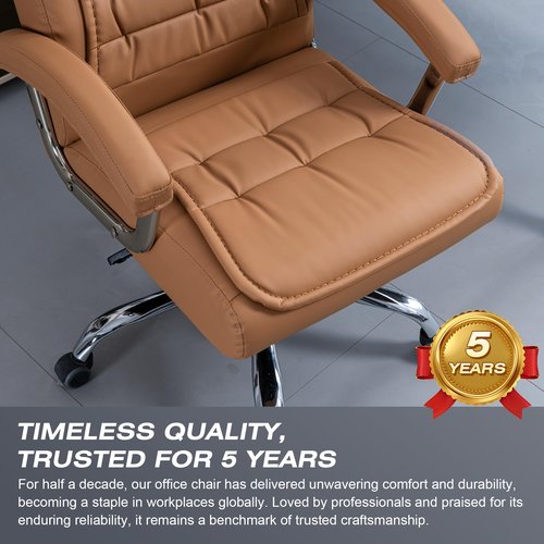 HOXNE Executive Adjustable Leather Chair High Back Swivel with Padded Armrest 350lbs Load-Bearing Spring Seat Computer Desk Chair for Home Office (Khaki)