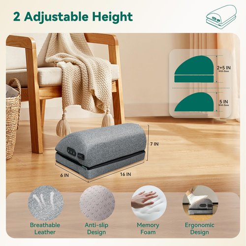 Snailax Heated Foot Rest Under Desk at Work, Ergonomic Footrest with Vibrating Massage and Adjustable Height, Foot Warmer, 3 Vibration Modes & 2 Heating Levels,Memory Foam,Office Home Gaming