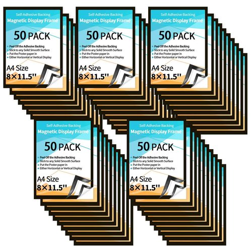 Marspark 50 Pcs 8 x 11.5 Inch Magnetic Sign Holder Display Frame Self Adhesive Display Frame Magnetic Double Sided Picture Frames A4 Notice Window Sign Holder for Refrigerator Office Door