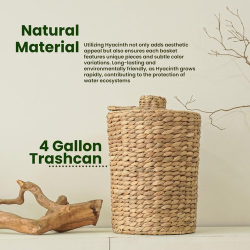 Tidita 4 Gallons Wicker Waste Basket - Water Hyacinth Bathroom Garbage Can with a Lid - Bathroom Trash Can Boho Style - Wicker Trash Can with Lid for Household, Kitchen - Removable Liner, Iron Frame