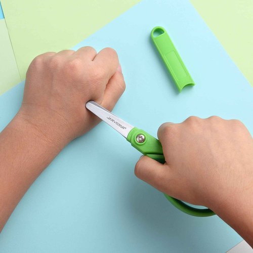 JARVISTAR 5.5" Kids Scissors, Student Scissors with Comfort Grip, Left & Right Handed Blunt Safety Scissors, Children Scissors with Cover for School Teachers Toddlers Craft Art Supplies, 24 Pack