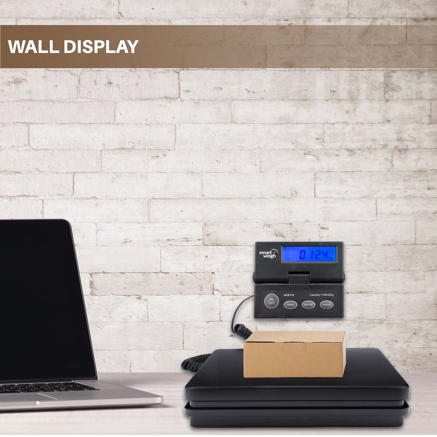 Smart Weigh Digital Postal Shipping Scale - 110lb/50kg Capacity | Precision to 0.1oz/2g, Wall-Mount Screen & AC Adapter Included