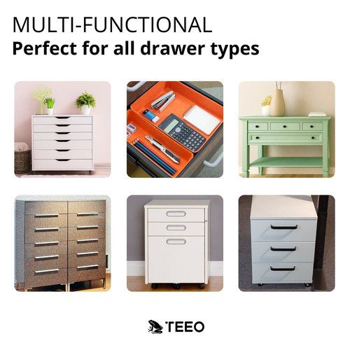 Teeo - Drawer Dividers Organizers - Makeup Trays for Vanity - Drawers Organizer - Office Drawer Organizer - Home Office Desk Cosmetic Bins Dividers Box Compartment Organization - Pack of 5, Orange