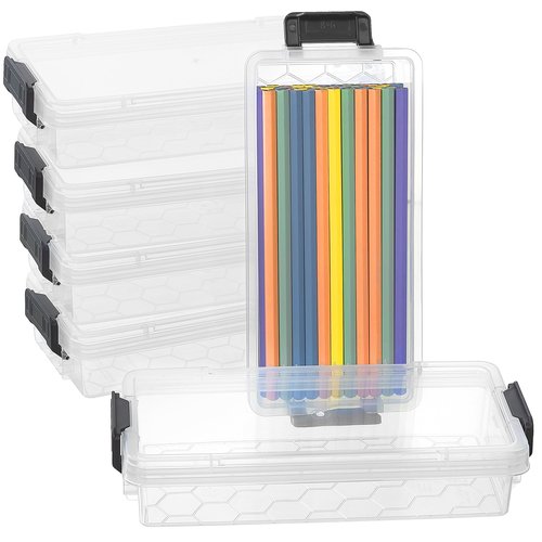 Bienvoun 6Pack Clear Pencil Box Plastic Storage Containers with Latching Lids Stackable Office Supplies Organizer for Gel Pens Erasers Crafts Markers Crayon