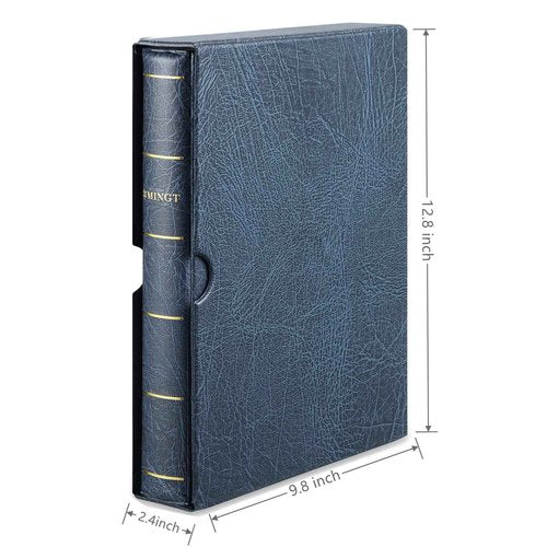 MUDOR 4 Ring Classic Binder,Empty Albums Stockbook for Stamps, Documents, Coins, Banknotes(Blue)