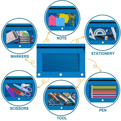 Officygnet 63 Pcs Pencil Pouch for 3 Ring Binder, Bulk Pencil Case Pouch with Clear Window, Pencil Bags with Smooth Zipper, Pencil Pouch for School Office Classroom Supplies(7 Color)