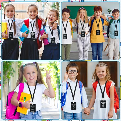 6 Sets Hall Pass Lanyards PVC School Passes for Teachers Unbreakable School Classroom Passes Set Chalkboard Style Hall Passes for Hall Restroom Library Nurse Office Classroom School Teachers Supplies