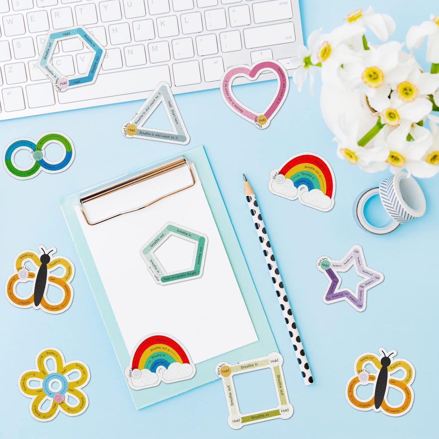 Crtiin 80 Pcs Sensory Anxiety Stickers with Inspirational Quotes Textured Calm Stickers Fidget Mental Health Item Mindfulness Sensory Strip for Kids Adults Office Desk School Stress Relief(Lovely)