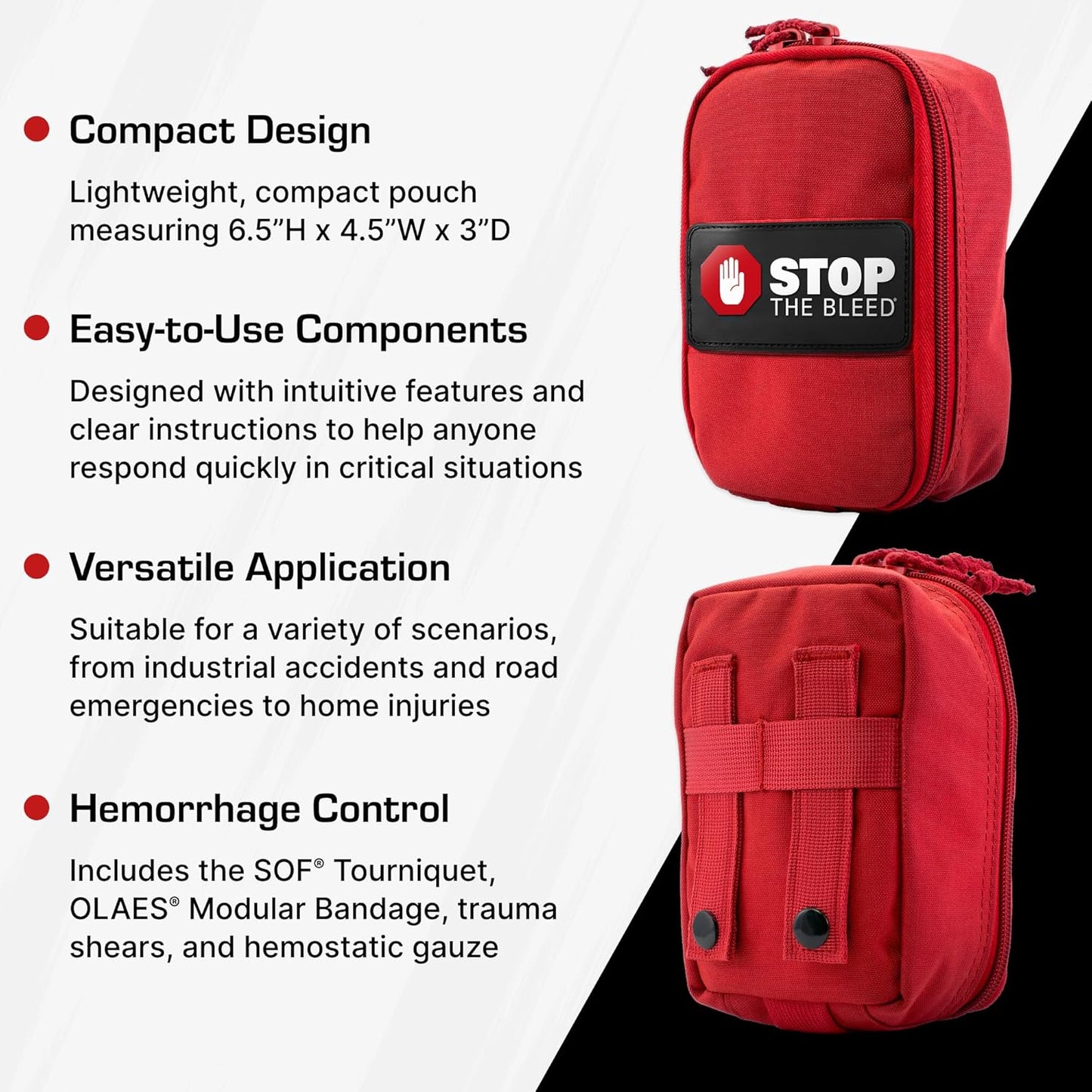 TacMed Solutions Stop The Bleed Kit - Essential Hemorrhage Control with Tourniquet & Bandage, Red Nylon Pouch