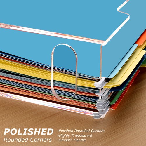 Tfirhuoe Clear File Box Hanging File Folder Organizer, Letter Size Portable Acrylic File Organizer Box with Handle, Filing Holder for Desk Home Office - 1 Pack
