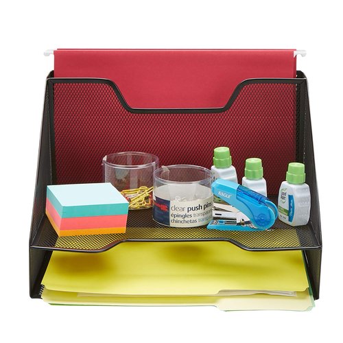Mind Reader 3 Section Mesh Desk File Organizer, Document Letter Tray for Folders, Mail, Stationary, Desk Accessories, Black