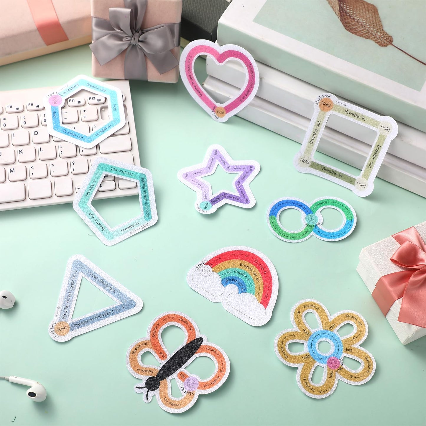 Crtiin 80 Pcs Sensory Anxiety Stickers with Inspirational Quotes Textured Calm Stickers Fidget Mental Health Item Mindfulness Sensory Strip for Kids Adults Office Desk School Stress Relief(Lovely)