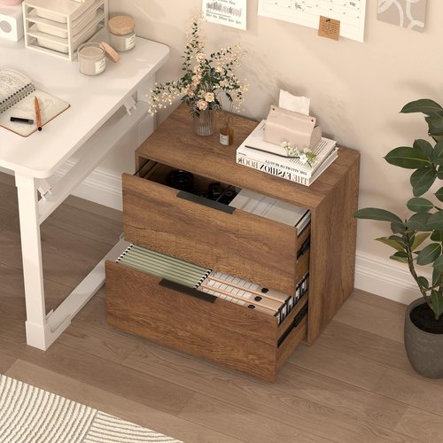 LUCYPAL 2 Drawer Lateral File Cabinet,Lateral Filing Cabinets for Home Office,Wooden Filing Cabinets Printer Stand for Letter Size Files,Brown 27.56" W x 14.57" D x 24.02" H