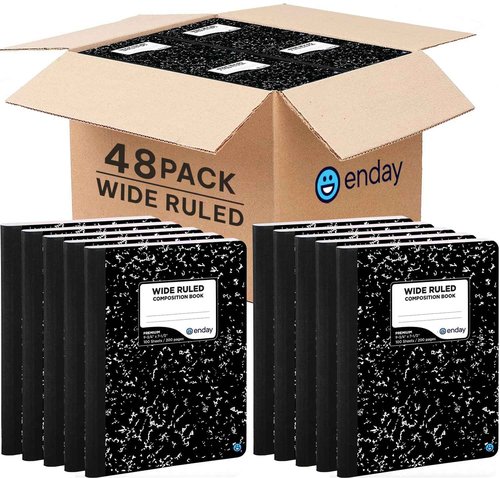 Emraw Composition Notebooks Bulk, Wide Ruled Writing Journals in Bulk, Marble Style Hard Cover Composition Book with Lined Paper, Bulk Student Notebooks for School Supplies, 100 Sheets, Pack of 48