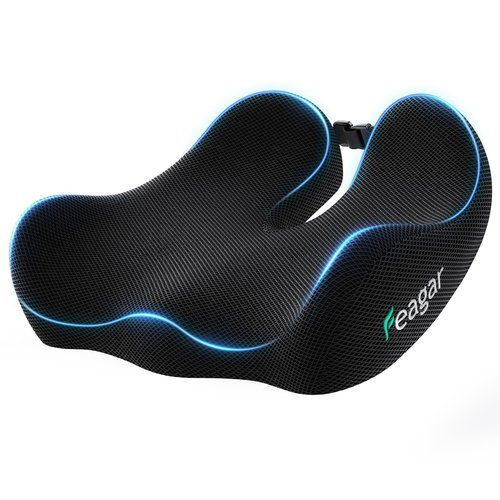 Feagar Large Ergonomic Seat Cushion - Thick Full Wrap Memory Foam Office Chair Cushion for Tailbone Pain Relief, Coccyx Cushion with Non-Slip Pad for Desk Chair, Wheelchair, Car Seat Long Sitting