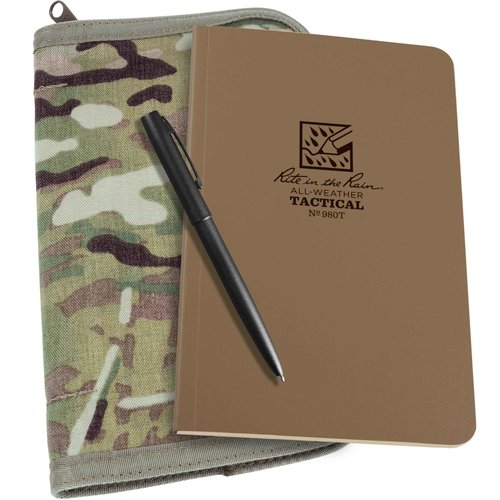 Rite in the Rain Weatherproof Tactical Field Kit: MultiCam CORDURA® Fabric Cover, 4.625" x 7.25" Tan Tactical Notebook, Weatherproof Pen (No. 980M-KIT)