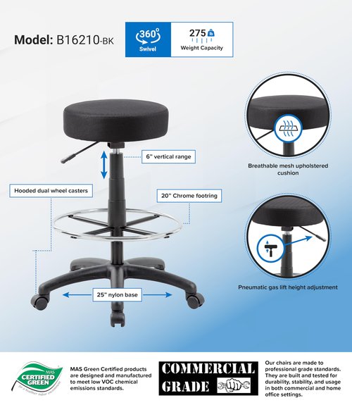 Boss Office Products DOT Drafting Stool in Black