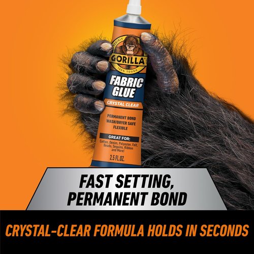 Gorilla Fabric Glue - 100% Waterproof No Sew Solution | Permanent Bond, 2.5fl oz/73ml, Clear (Pack of 3)