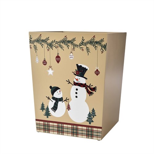 SKL Home Christmas/Winter/Gift Rustic Plaid Snowman Waste Basket, Multicolored