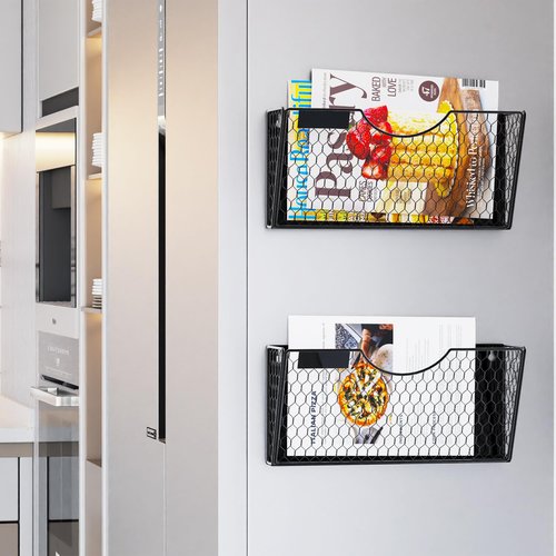 Glolaurge 1-Tier Magnetic File Holder for File Cabinets, Refrigerator, Whiteboard, Magnetic Paper Holder, Magnetic Mail Holder, Black Magnetic Folder Holder