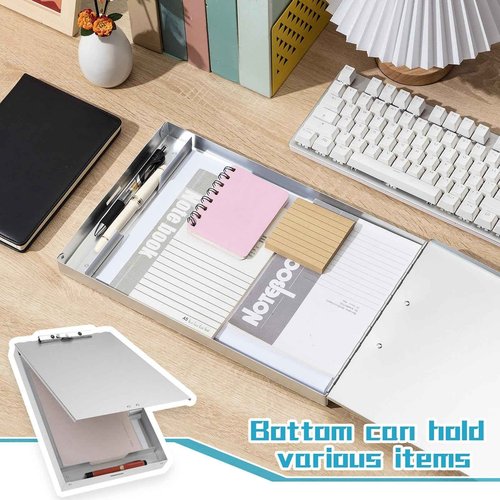 Seajan Aluminum Clipboard with Storage Metal Clip Board Folder Letter Size Form Holder Portfolio Clipboard Binder Clip Posse Box for Nurse Police Office Stationery Items 14 x 9.2 x 2 Inches (4)