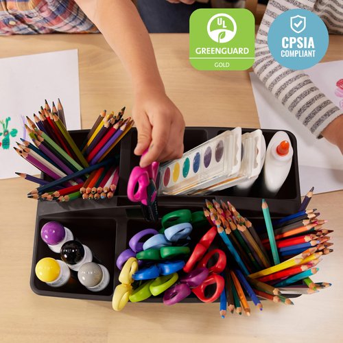 ECR4Kids 6-Compartment Large Caddy, Storage Organizer, Black, 6-Pack