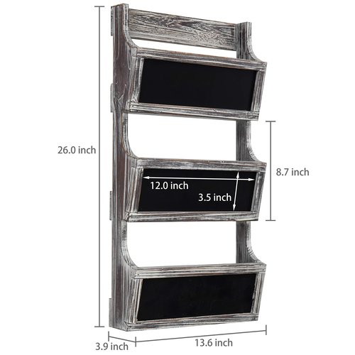 MyGift Wall Mounted Torched Solid Wood Magazine and Mail Holder Organizer Rack with 3 Slots and Chalkboard Labels