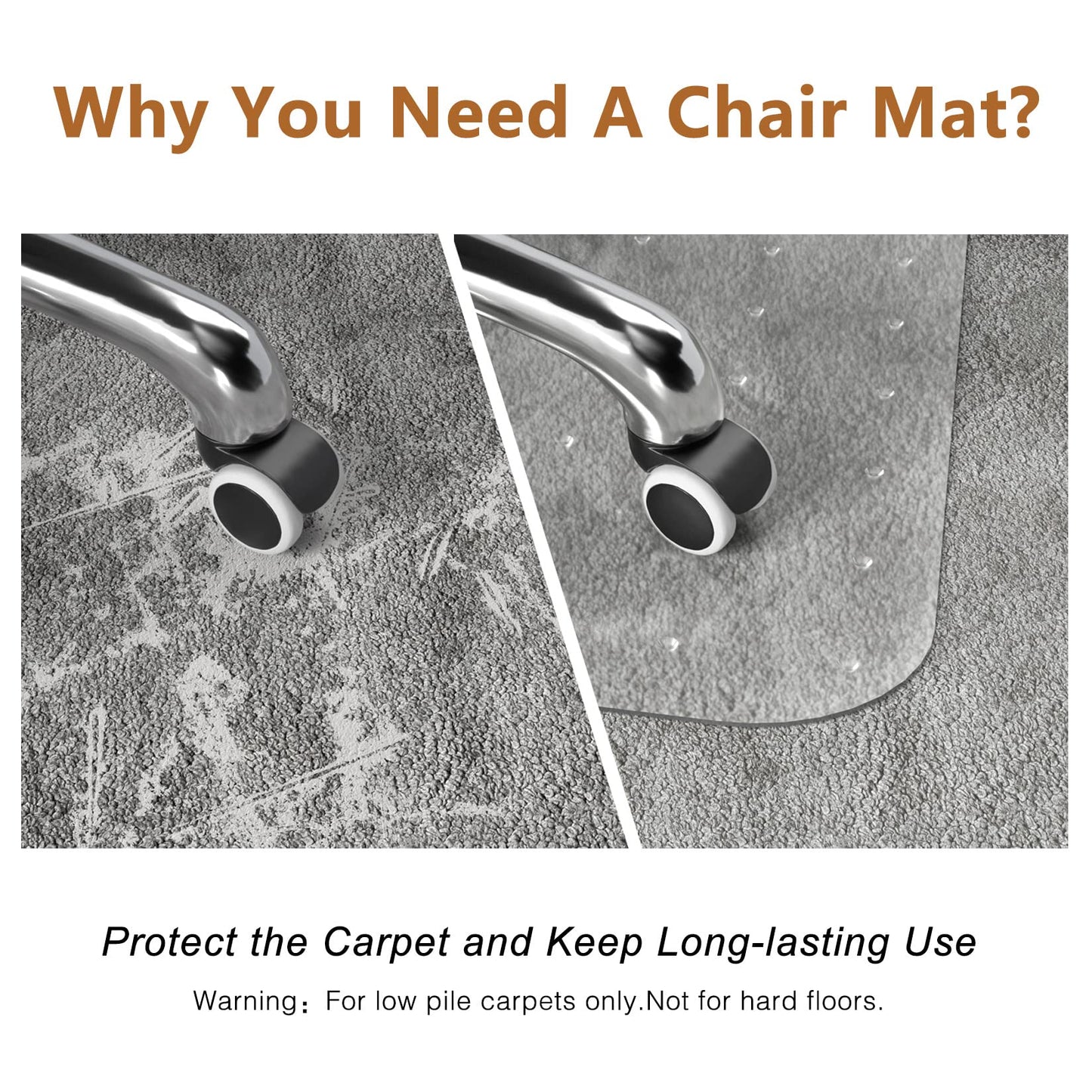 Naturehydro Chair Mat for Carpet - 48" x 36" Clear Plastic Floor Mat for Low Pile Carpet, Easy Glide Rolling Computer Desk Mats for Carpeted Floors, BPA and Phthalates Free (with Lip)