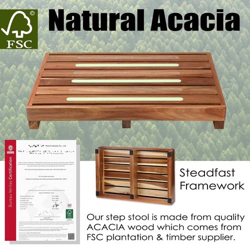 Acacia Wooden Step Stool, Non-Slip Surface 3.5” Height One Step Stools, Stepping Platform for Adults & Elderly, No Assembly Required, Bed Steps for High Beds/Entrance/Stairs/Bathroom/RV