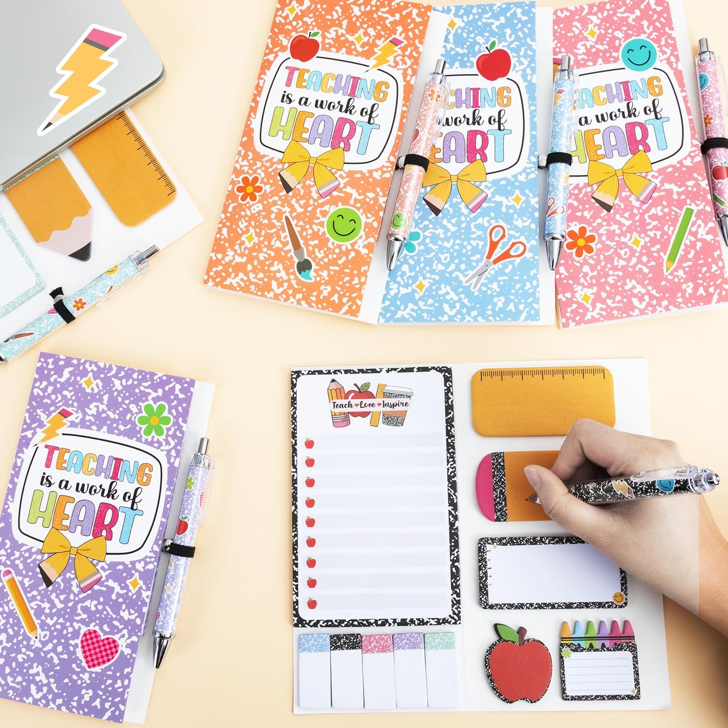 6 Pack Teacher Sticky Notes Set Teacher Appreciation Gifts Teaching is A Work of Heart Blackboard Self-Stick Note Pads Thank You Teacher Gifts Writing Memo Pads for Teacher Appreciation Week End of Year