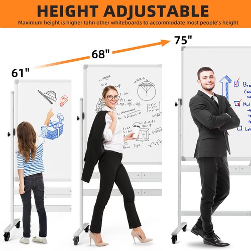 Rolling Whiteboard, 72"x40" White Board with Stands Movable Dry Erase Board on Wheels, Large Double Sided Standing Whiteboard for Office School Classroom Presentation Supplies, Pearl White