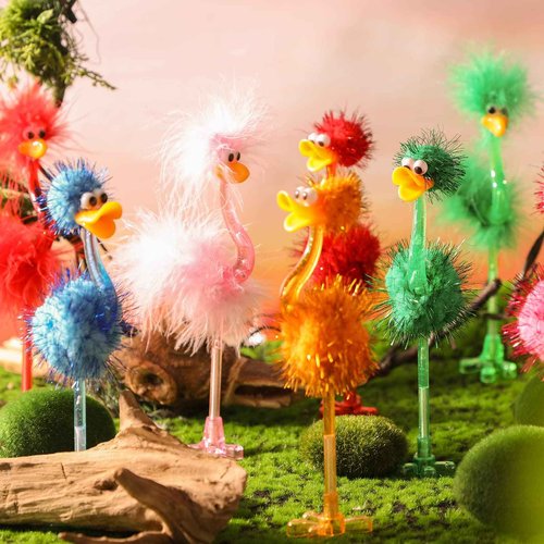 48 Pcs Flamingo Ostrich Novelty Pens Funny Fluffy Flamingo Pen Fun Pens for Kids Adults, Feather Plastic Signing Ballpoint Pens for Birthday Easter Basket Christmas Stocking Stuffers, Black Ink