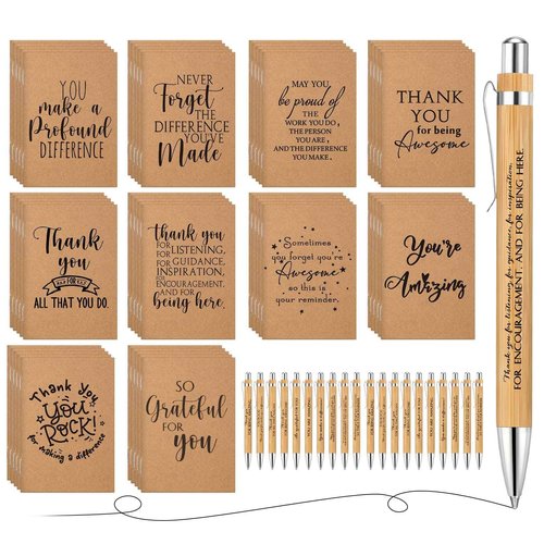 Tinlade 240 Pcs Employee Appreciation Gift Bulk Mini Inspirational Notebooks & Bamboo Ballpoint Pens Motivational Thank You Gift for Vet Tech Medical Assistant Student Teacher Nurse Coworker Supplies