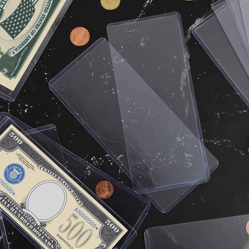Sepamoon 100 Pieces Dollar Bill Sleeves, 6.9 x 2.95 Inch Hard Plastic Clear Currency Sleeves Waterproof Currency Holder Dollar Bills Display Protector Organizer Case Supplies for Collectors