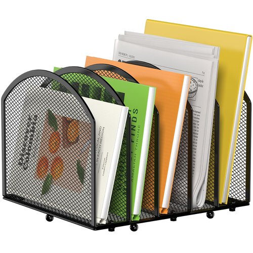MINDEPOT 5-Section Desk File Organizer, Vertical Desktop File Holder Mail Sorter File Folder Holder Organization for Office School & Classroom (Black - 1Pack)