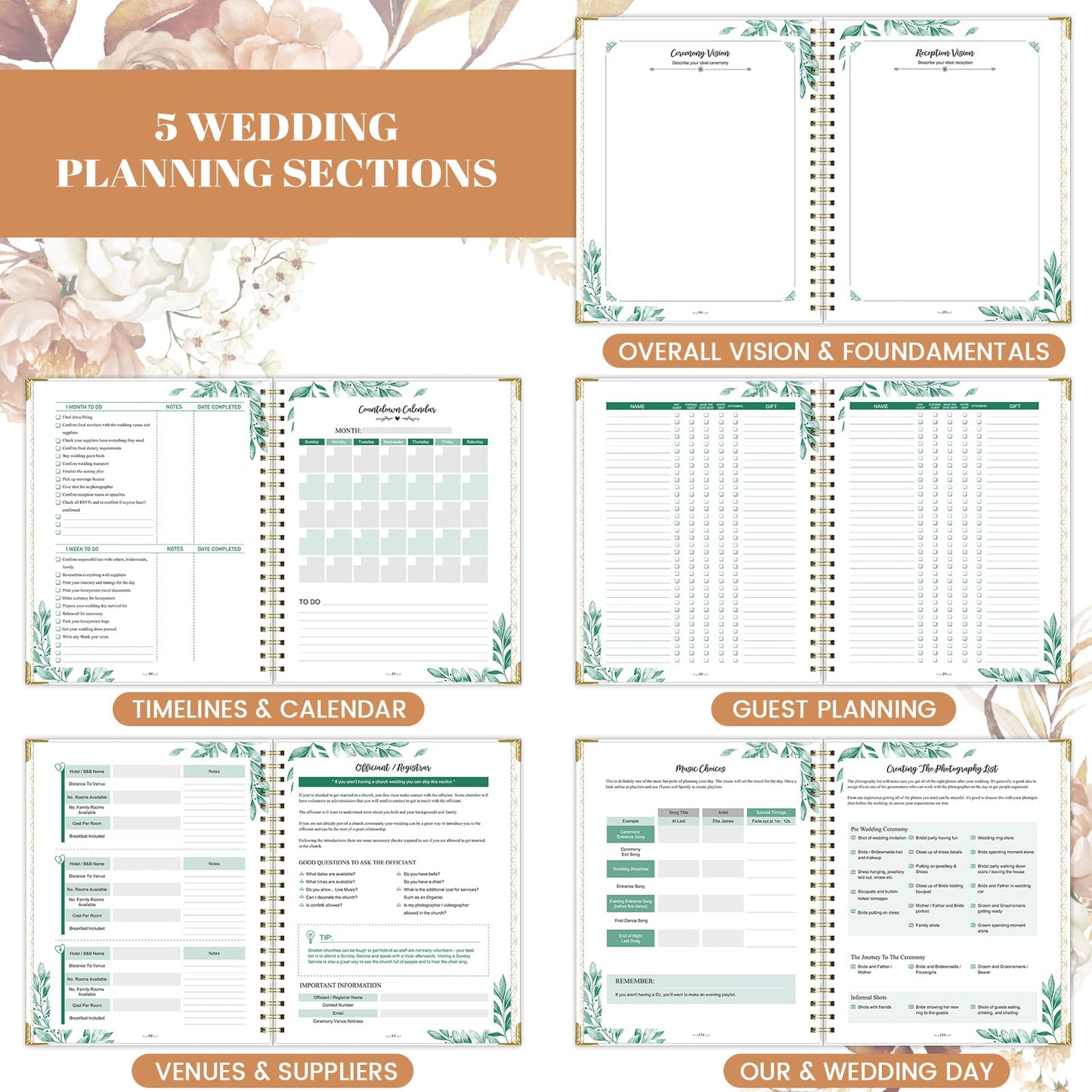 Wedding Planner Book and Organizer for the Bride - Planning With Tabbed Sections, 8.5" x 11", Hardcover, Metal Corner, 5 Inner Pockets, Sticker